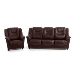 Minkštų baldų komplektas Mann, oda, tamsiai rudas