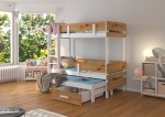 Dviaukštė lova su čiužiniu ADRK Furniture Etapo 90x200cm, ruda/balta