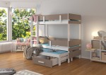 Dviaukštė lova su čiužiniu ADRK Furniture Etapo, 90x200 cm, balta/ruda