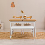 Valgomojo stalo komplektas (4 vnt.), 120x77x75cm, 46x87x48cm, 100x49x41cm, baltas