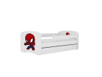 Vaikiška lova su čiužiniu ir stalčiumi Kocot Kids BabyDreams White spiderman, 160x80 cm, balta/raudona