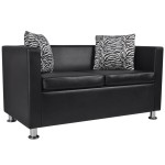 vidaXL Sofa, dvivietė, dirbtinė oda, juoda