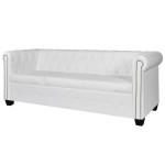 vidaXL Chesterfield trivietė sofa, dirbtinė oda, balta