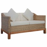 vidaXL Dvivietė sofa su pagalvėlėmis, natūralus ratanas