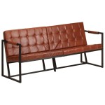 vidaXL Trivietė sofa, rudos spalvos, tikra ožkos oda