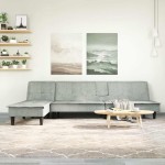 vidaXL L formos sofa-lova, šviesiai pilka, 255x140x70cm, aksomas