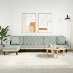 vidaXL L formos sofa-lova, šviesiai pilka, 271x140x70cm, aksomas