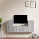 TV spintelių komplektas, 3 dalių, pilkas ąžuolo, mediena