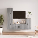 TV spintelių komplektas, 4 dalių, pilkas ąžuolo, mediena