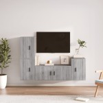 TV spintelių komplektas, 4 dalių, pilkas ąžuolo, mediena