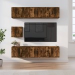 TV spintelių komplektas, 7 dalių, dūminio ąžuolo, mediena