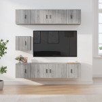 TV spintelių komplektas, 7 dalių, pilkas ąžuolo, mediena