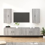 TV spintelių komplektas, 4 dalių, pilkas ąžuolo, mediena