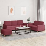 vidaXL Sofos komplektas su pagalvėlėmis, 3 dalių, vyno, audinys