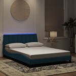 Lovos rėmas su LED, mėlynos spalvos, 140x190cm, aksomas