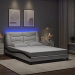 Lovos rėmas su LED, baltas ir juodas, 140x190cm, dirbtinė oda