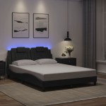 Lovos rėmas su LED, pilkos spalvos, 140x190cm, dirbtinė oda