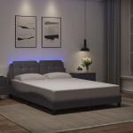 Lovos rėmas su LED, pilkos spalvos, 140x190cm, dirbtinė oda