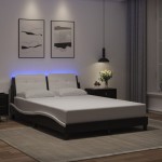 Lovos rėmas su LED, juodas ir baltas, 140x190cm, dirbtinė oda