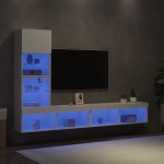Sieninė TV sekcija su LED, 4 dalių, balta, apdirbta mediena