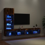 Sieninė TV sekcija su LED, 4 dalių, dūminio ąžuolo, mediena