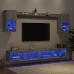 Sieninė TV sekcija su LED, 6 dalių, betono, apdirbta mediena