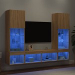 Sieninė TV sekcija su LED, 5 dalių, ąžuolo, apdirbta mediena