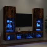 Sieninė TV sekcija su LED, 5 dalių, dūminio ąžuolo, mediena