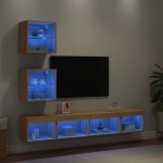 Sieninė TV sekcija su LED, 5 dalių, ąžuolo, apdirbta mediena