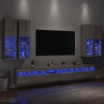 Sieninės TV spintelės su LED lemputėmis, 7vnt., pilkos ąžuolo
