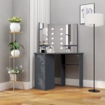 vidaXL Kampinis kosmetinis staliukas su LED, pilkas, 111x54x141,5cm