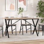 vidaXL Valgomojo stalas, 140x80x75cm, pušis ir plieninis, X formos rėmas