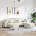Aksominė sofa su pagalve su pagalve 3 pcs Kreminė 208 cm Aksomas