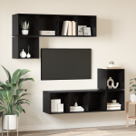 TV spintelių komplektas 4 pcs juoda ąžuolo 37 x 37 x 142.5 cm