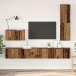 TV spintelės komplektas su lentyna 4 pcs Sena mediena Vidutinė