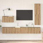 TV spintelių komplektas su stalčių su lentyna 4 pcs artisano ąžuolo