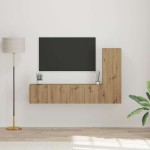 TV spintelių komplektas su lentyna 3 pcs artisano ąžuolo