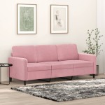 vidaXL Trivietė sofa, rožinės spalvos, 180cm, aksomas