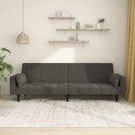 vidaXL Dvivietė sofa-lova su dvejomis pagalvėmis, pilka, aksomas
