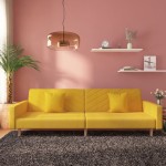 vidaXL Dvivietė sofa-lova su dvejomis pagalvėmis, geltona, audinys
