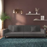 vidaXL Dvivietė sofa-lova su dvejomis pagalvėmis, pilka, aksomas