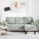 vidaXL 3-vietė sofa su kampu L formos, šviesiai pilka, 160 cm, veliūras
