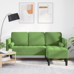 vidaXL 3-vietis sofa su chaumi L formos šviesiai žalia 160 cm aksomas