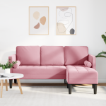 vidaXL 3 vietų sofa su kampu L formos šviesiai rožinė 160 cm iš veliūro