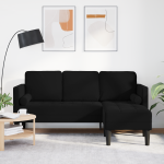 vidaXL 3 vietų sofa su čiužiniu L formos juoda 160 cm aksomas