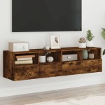 Sieninės TV spintelės, 2vnt., dūminės, 60x30x30cm, mediena