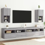 TV spintelės su LED, 2vnt., pilkos ąžuolo, 30,5x30x60cm