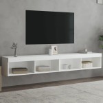 TV spintelės su LED lemputėmis, 2vnt., baltos, 100x30x30cm