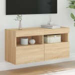 Sieninė TV spintelė su LED lemputėmis, ąžuolo, 80x30x40cm