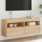 Sieninė TV spintelė su LED lemputėmis, ąžuolo, 100x30x40cm